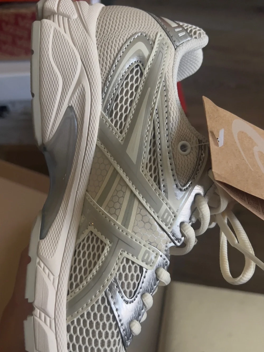 Asics Women's White and Silver Mesh Sneakers